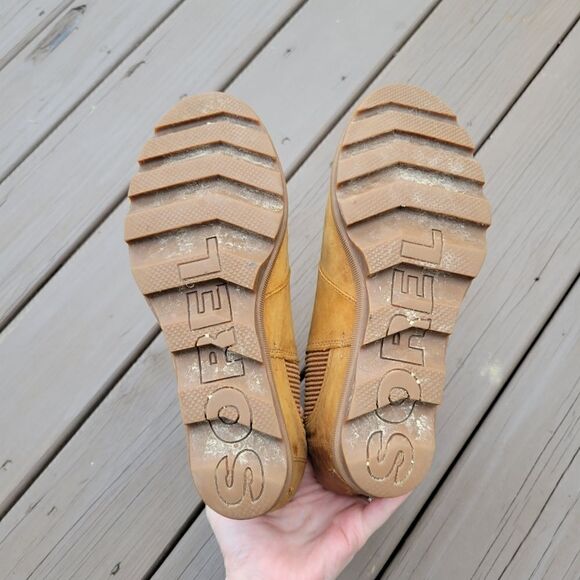 Sorel Joan of Arctic Wedge ll Chestnut Tan Burnished Leather Chelsea Ankle Boots - Picture 7 of 9